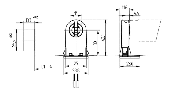 BJB Germany T8/G13 Push Through UV Lamp Holder & Starter Holder (Qty. 40)